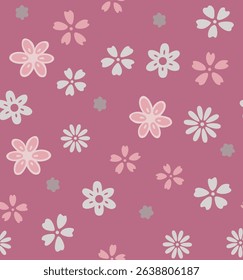 Japanese Cute Flower Fall Vector Seamless Pattern