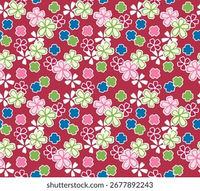 Japanese Cute Flower Fall Vector Seamless Pattern
