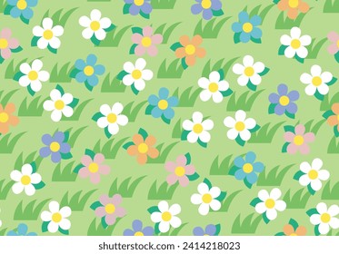 Japanese Cute Flower Grass Vector Seamless Pattern