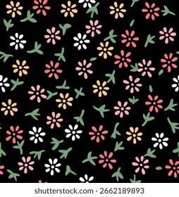 Japanese Cute Flower Leaf Fall Vector Seamless Pattern