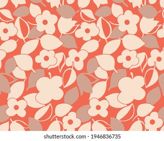 Japanese Cute Flower and Leaf Vector Seamless Pattern