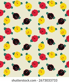 Japanese Cute Flower Leaf Vector Seamless Pattern
