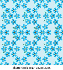 Japanese Cute Forget Me Not Flower Vector Seamless Pattern