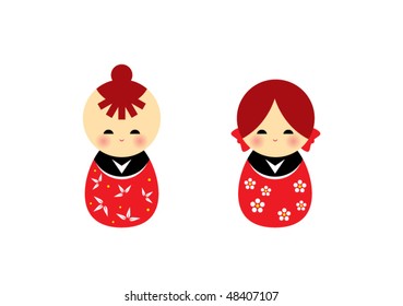 japanese cute kokeshi wedding invitation