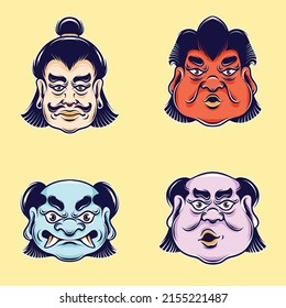Japanese cute mask vector set  