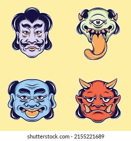 Japanese cute mask vector set  