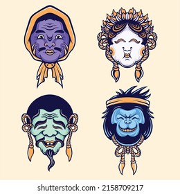 japanese cute mask vector  set 