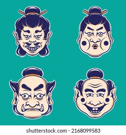 japanese cute  mask vector set  