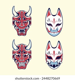 japanese cute mask vector set