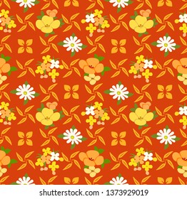 Japanese Cute Orange Flower Seamless Pattern