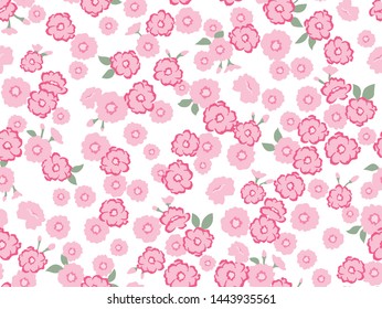 Japanese Cute Pink Blossom Seamless Pattern