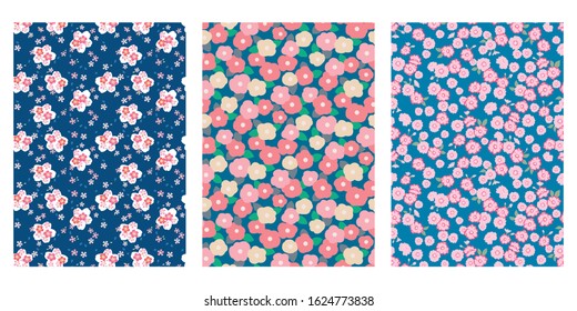 Japanese Cute Pink Flower And Strawberry Abstract Vector Background Collection
