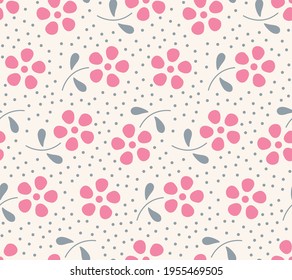 Japanese Cute Pink Flower Vector Seamless Pattern