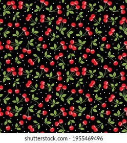 Japanese Cute Red Cherry Vector Seamless Pattern