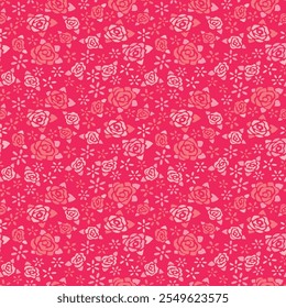 Japanese Cute Rose Motif Vector Seamless Pattern
