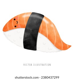 Japanese cute sushi in watercolor style. Vector illustration