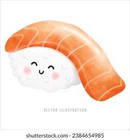 Japanese cute sushi in watercolor style. Vector illustration