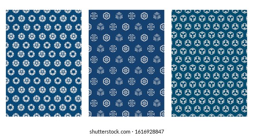 Japanese Cute Tiny Blossom, Hexagon Flower Abstract Vector Background Collection