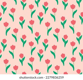 Japanese Cute Tulip Vector Seamless Pattern