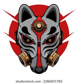 japanese cyborg kitsune mask, vector EPS 10