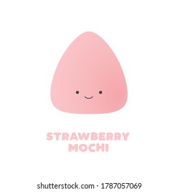 Japanese Daifuku Strawberry Mochi, Sticky Rice Dessert, Sweet Rice Cake, Cute Character Food Icon Vector Illustration Background