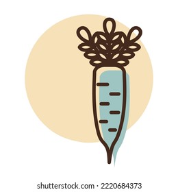 Japanese daikon radish with leaf isolated vector icon. Vegetable sign. Graph symbol for food and drinks web site, apps design, mobile apps and print media, logo, UI