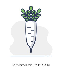 Japanese daikon radish with leaf isolated vector icon. Vegetable sign. Graph symbol for food and drinks web site, apps design, mobile apps and print media, logo, UI