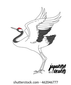 Japanese dancing crane. Vector illustration with traditional motives.