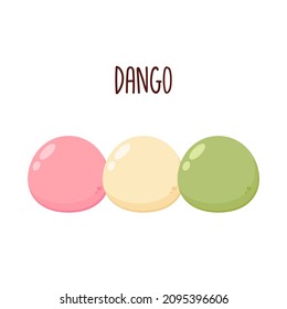 Japanese Dango dessert with 3 different colors. Dango vector illustration on white background.