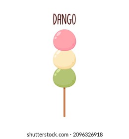 Japanese Dango dessert with 3 different colors. Dango vector illustration on white background.