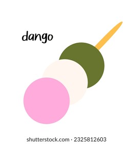 Postre japonés dango con 3 colores diferentes. Cocina asiática de estilo plano.