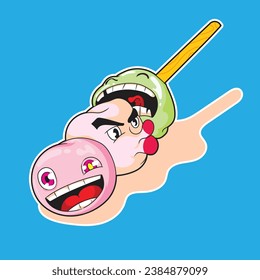 Japanese Dango dessert with 3 different colors. Dango vector illustration