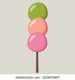Japanese dango on a stick. Flat vector illustration. Asian food.