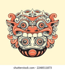 Japanese Daruma barong mask vector art