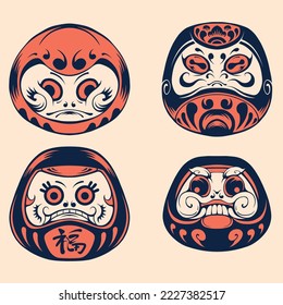 japanese daruma character vector set