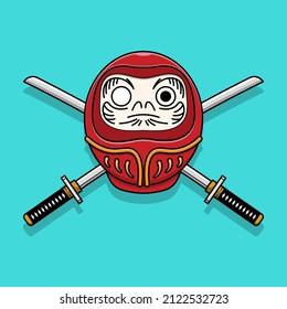 Japanese daruma doll with katana sword, Vector illustration eps.10