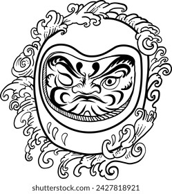 Japanese Daruma doll is a Lucky amulet and Symbol of Determination and Fortune. hand drawn and line art style. doodle art of daruma.outline and isolate.