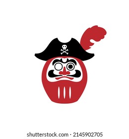 Japanese daruma doll with Pirate hat, vector flat symbol design