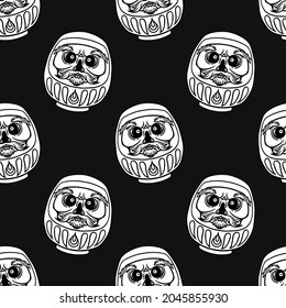 japanese daruma doll seamless pattern on black background