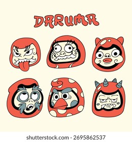 Japanese daruma doll vector set 