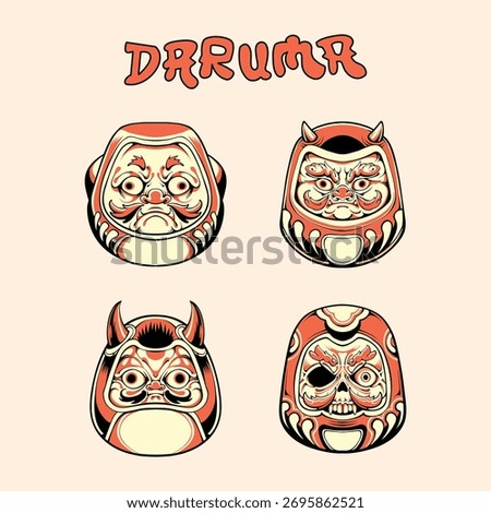Japanese daruma doll vector set 