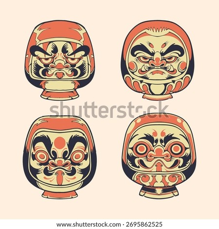 Japanese daruma doll vector set 