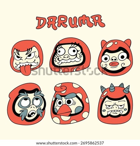Japanese daruma doll vector set 