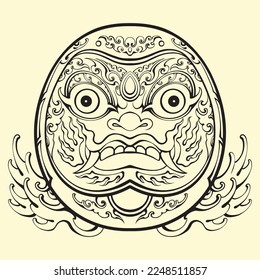 Japanese Daruma mask outline Vector art