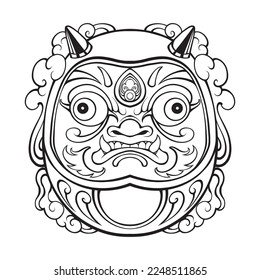 Japanese Daruma mask outline Vector art