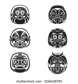 Japanese Daruma mask. Silhouette vector art