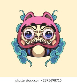 Japanese Daruma pink vector art