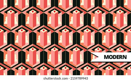 Japanese deco in modern vector illustration. Abstract seamless isometric pattern in color blocking design. 