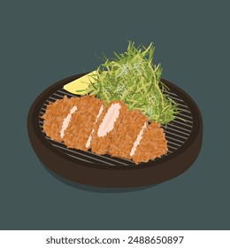  Japanische frittiertes Schweinekutlet, asiatische Küche, Tonkatsu, Vektorillustration