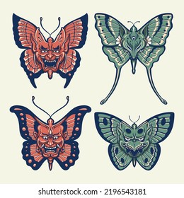 japanese demon butterfly vector set 